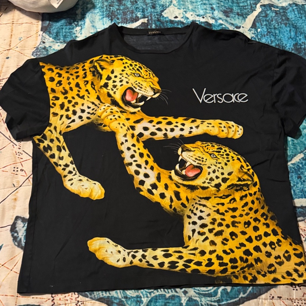 Versace woman Black Tee with Leopard Design